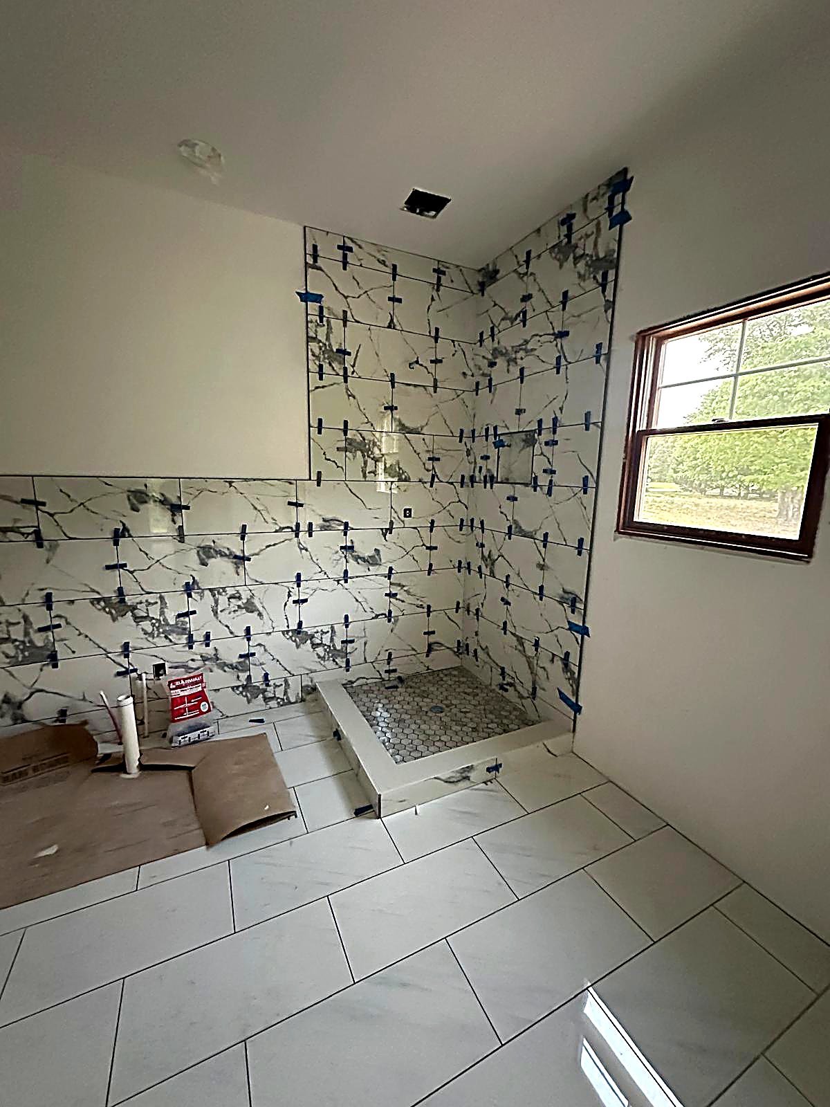 Marble shower tile installation